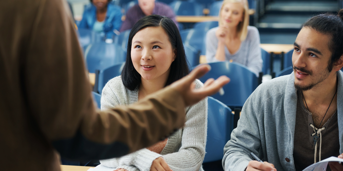 College student in class with professor