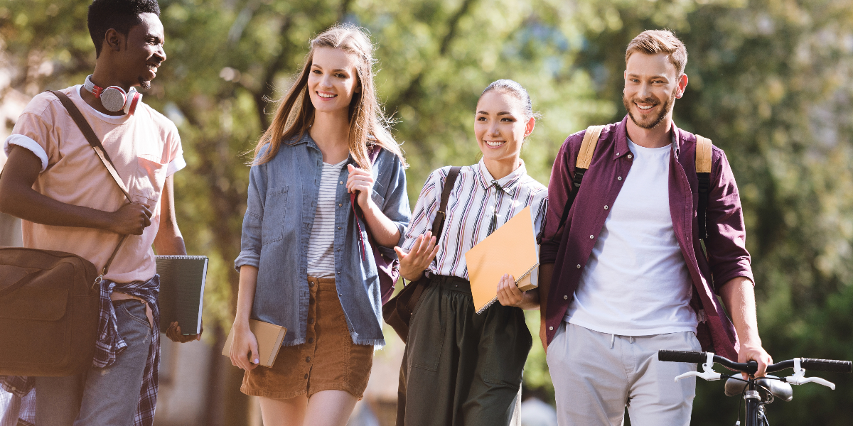 students walking on college campus