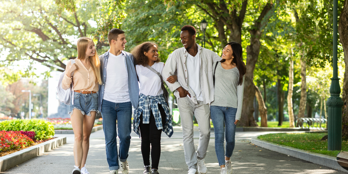 Students walking on college campus