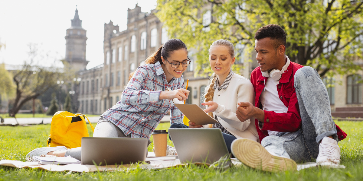 Students studying on school campus