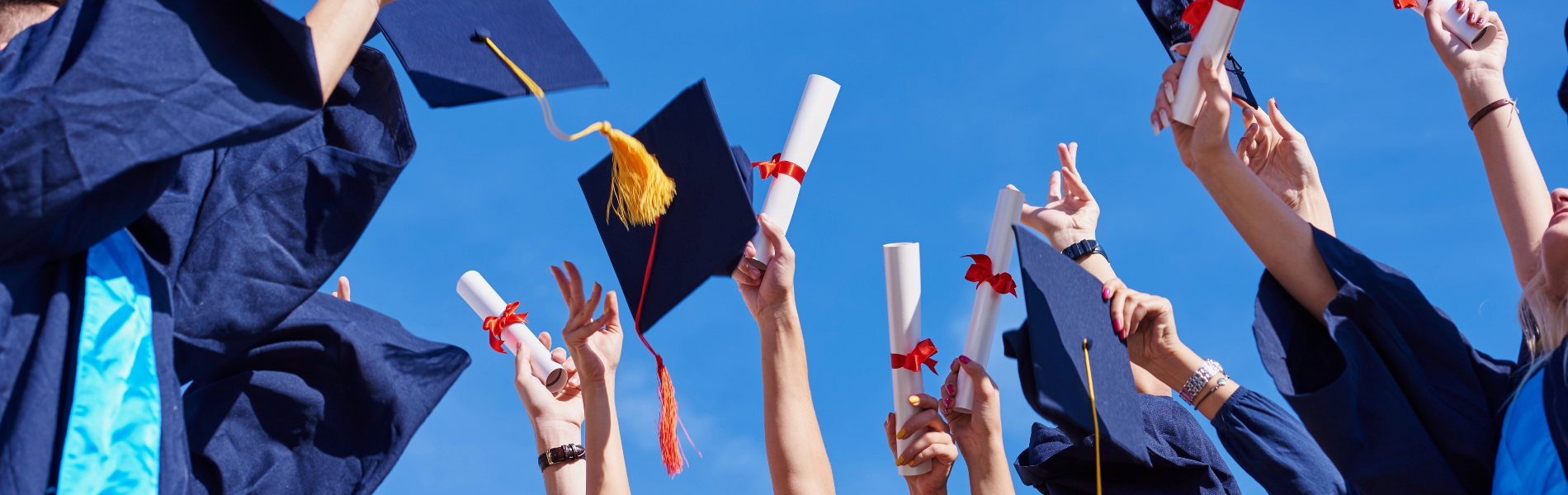 College graduation hats being thrown in the air