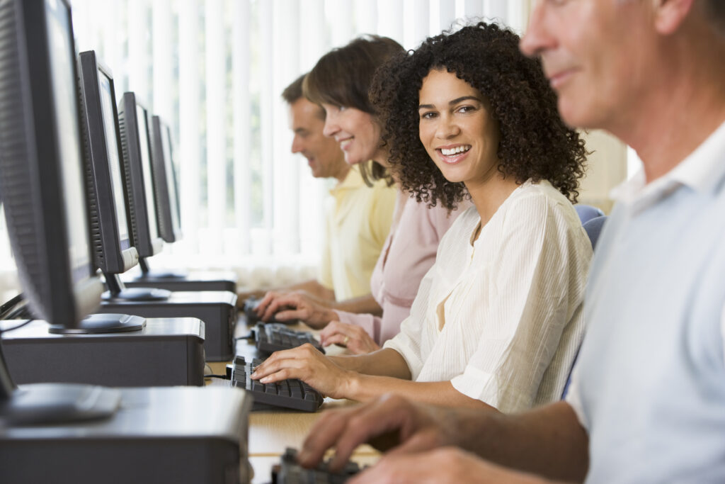 Adult students in a computer lab