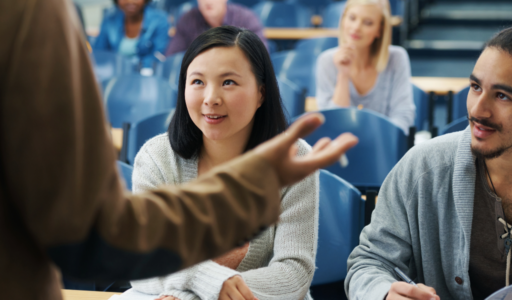 College student in class with professor